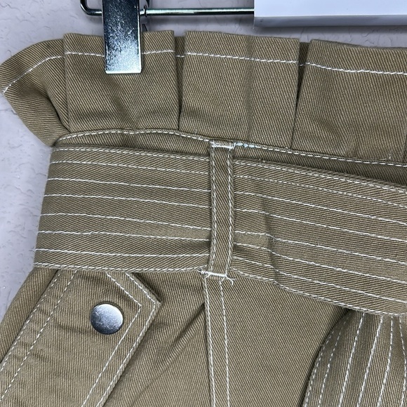 River Island 100% Cotton Khaki Green High Rise Paper Bag Belted Shorts Size US 6 - Picture 3 of 13